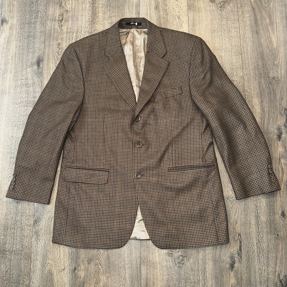 Marshall‎ Fields Mens Houndstooth Pattern Lambs Wool Sport Coat Blazer Brown 42R